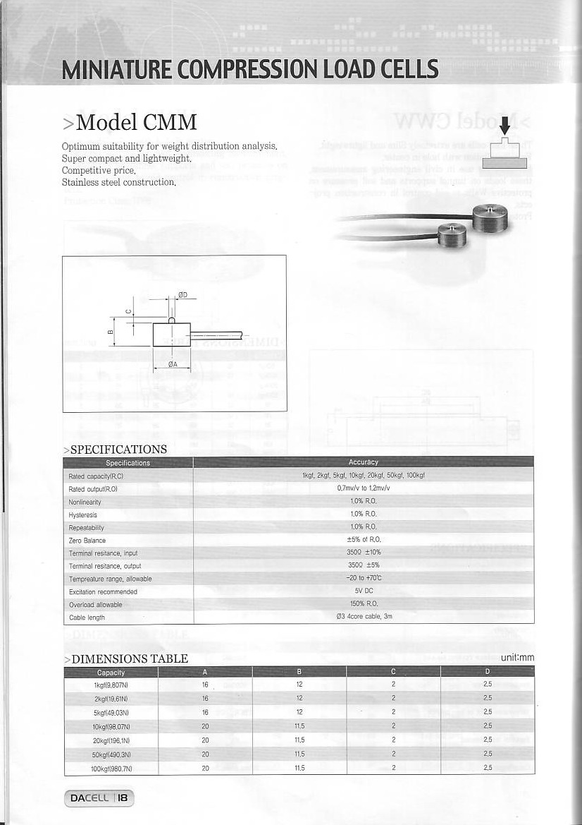 DAcell CMM 稱重傳感器技術(shù)參數(shù)